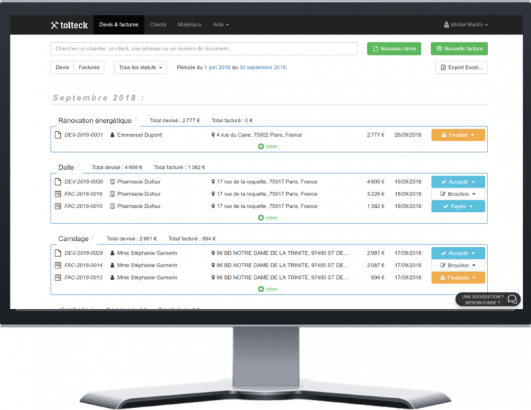 Tolteck Modèle de devis factures et logiciel de gestion du bâtiment